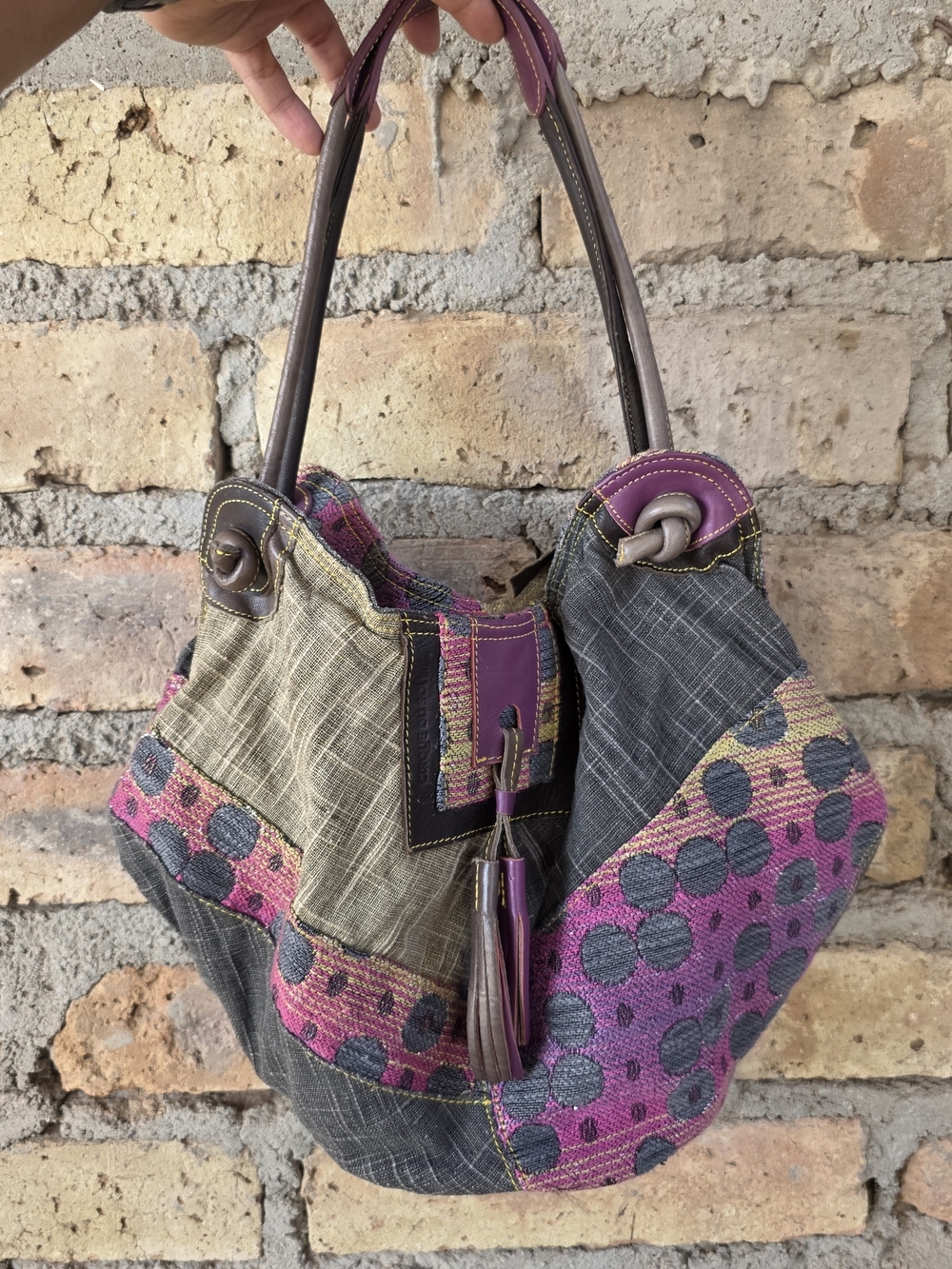 Rare Cirque du Soleil Colorful Patchwork Hobo Bag - Genuine Leather & Canvas